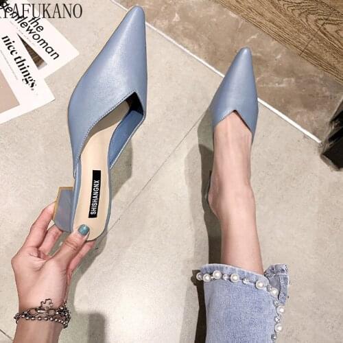 Baotou Slides Female Summer New Outdoor Square Heel High Heels Fashion V Design 4.5cm Mid-Heel Pointed Toe Retro Mules Slippers