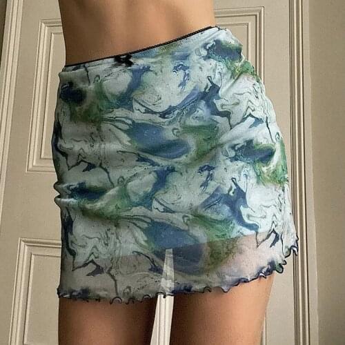 Ins Styles Women Ladies Vintage Fashion Skirts Summer Temperament Daisy/Oil Painting Printing Stringy Selvedge Mini Sexy Skirts