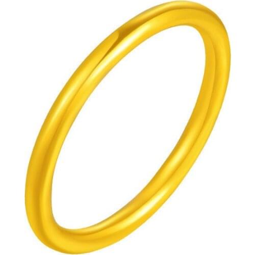 Pure 999 24K Yellow Gold Ring Women 3D Gold Smooth Ring Band P6300