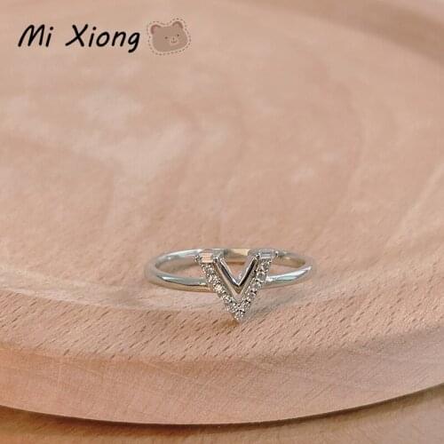Mi Xiong 925 Sterling Silver Womens Rings V-shaped Luxury Engagement Wedding Elegant Classic Birthday Gift Diamond Fine Jewelry