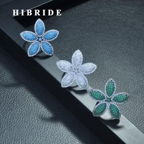 HIBRIDE Top New AAA Cubic Zirconia Flower Shape Open Rings for Women Luxury Adjustable Ring Bridal Wedding Party Gifts R-230