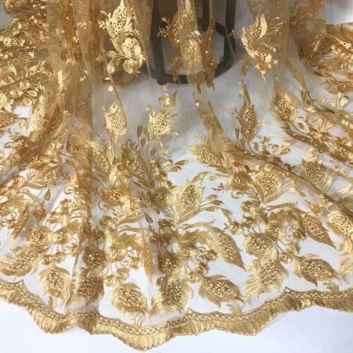 Gold French Net Lace Fabric 2021 High Quality Lace African Lace Fabric For Wedding Nigerian Tulle Lace Material Sewing AM44261