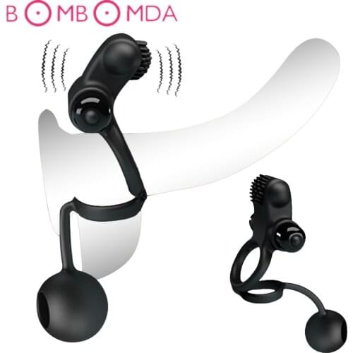 10 Mode Vibrating Cock Ring Male Penis Dumbbell Delay Lasting Enhance Hard Glans Trainer Ball Stretcher Sex Toy For Men Chastity