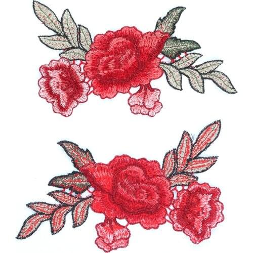 2Pcs/set Rose Flower Floral Collar Sew on Patch Cute Applique Badge Embroidered Fabric Sticker Bust Dress Garment Accessories