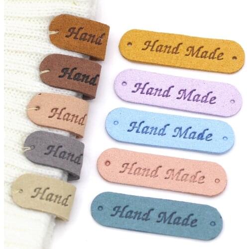 20Pcs Handmade Labels Tgas For Clothes Sewing Crafts PU Leather Hand Made Tags DIY Hats Bags Garment Label 45*13MM