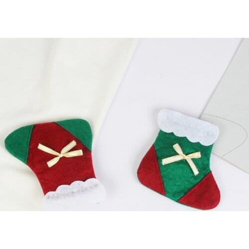 6 Pcs Christmas Mini Socks Decoration Knife Spoon Fork Bag Candy Pouch Stocking Socking for Xmas Party Tree Dinner Table 85AC