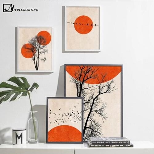 Nordic Style Abstract Poster Winter Morning Landscape Print Wall Art Picture Artwork Canvas Painting Scandinavian Home Decor