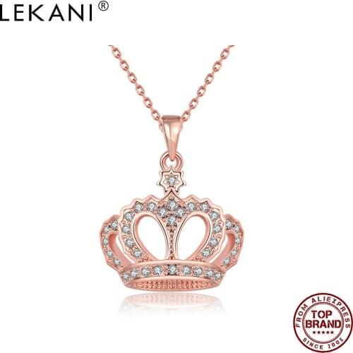 LEKANI Geometric Girl Noble Queen Crown Pendant Necklaces For Women Rose Gold Anniversary Necklace Fashion Jewelry Recommend