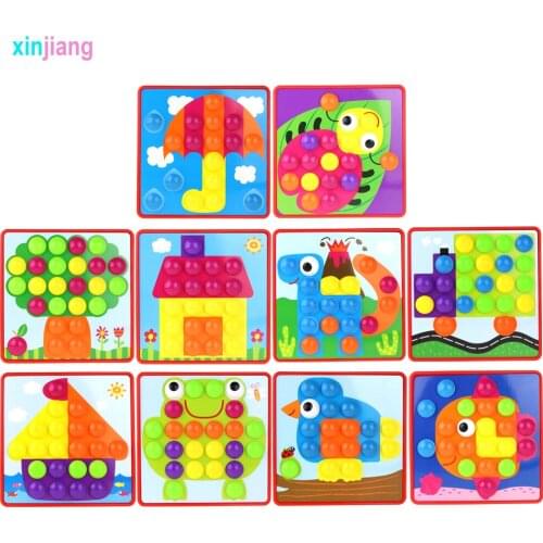 Kids Puzzle 3D Puzzle Toy Mosaic Composite Picture Buttons Game Assembling Mosaic Mushroom Nail Kit Jigsaw Puzzle Toy