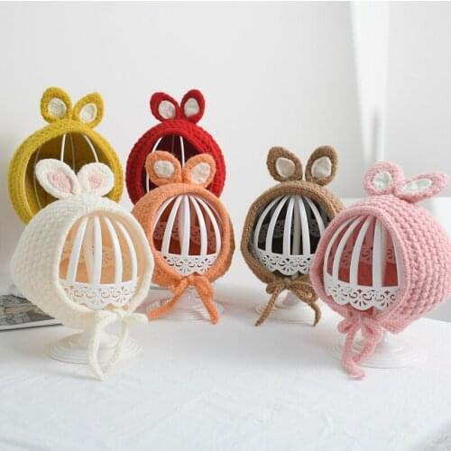 Cartoon Bunny Ear Baby Hat Soft Knitted Solid Color Kids Beanies Cap For Baby Girl Boy Autumn Winter Warm Newborn Caps