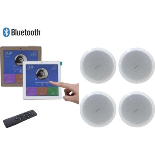 Home audio 4*25W Mini touch screen wall amplifier with 4 pieces of 6'' ceiling speakers,Support USB/SD/AUX/FM radio/bluetooth