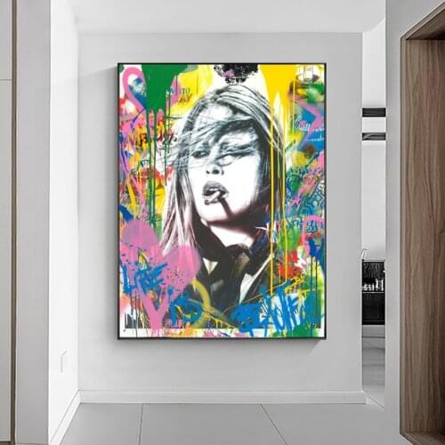 Smoking Women Street Graffiti Art Canvas Painting on The Wall Posters and Prints Deorative Wall Picture for Living Room Decor