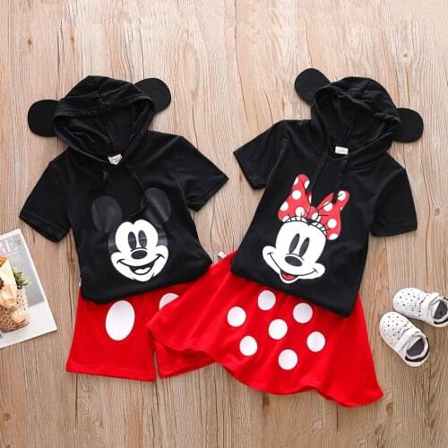 Disney Mickey Minne Cute Girls Boys Clothes Set Sister Brother 2PCS Suit Children Summer Tracksuits Clothes For 1-6 Years