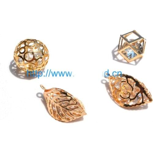 10PCS 3D Zircon Crystal with Hallow Out Alloy Metal 3D Polygon/Leef/Cross Shaped Jewelry Charms DIY Jewelry Bracelet Department