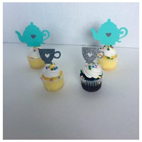 Little teapot teacup Glitter Alice wonderland cupcake Toppers wedding party Bridal shower Baby Shower Birthday food picks