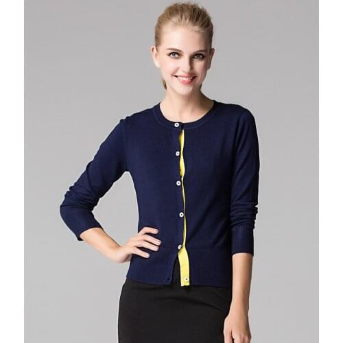 Fashion Spring Autumn new women soft comfortable Preppy style knit cardigan sweater contrast color O-Neck knit coat