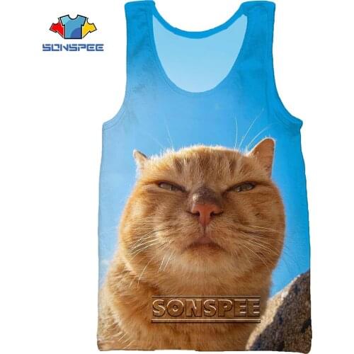 SONSPEE Cat Look At You Animal 3D Print Summer Sea Mens Tank Tops Funny Casual Bodybuilding Gym Muscle Sleeveless Beach Vest