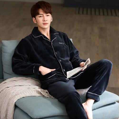 Mens Autumn Winter Pajamas Suits 2PCs Oversize Thick Coral Velvet Keep Warm Luxurious And Noble Style Homewear халат мужской