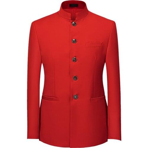 Causal Blazer Coats Men Stand Collar Solid Color Suit Jacket Mens Blazers Fashion Slim Fit Chinese Style Wedding Coats Plus Size