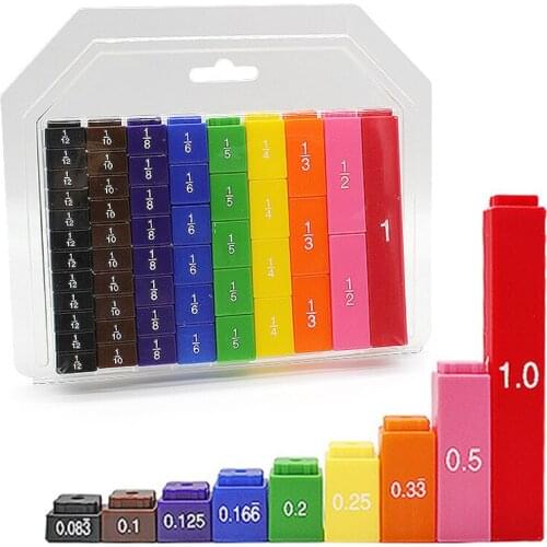 6+ Montessori Math Toys for Children Fraction Stacking Tower Activity Set Math Accessories Counting Rainbow Blocks Teaching Aids