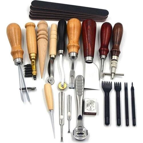 18Pcs/Set Leather Craft Tools Punch Kit Set Stitching Carving Working Sewing Saddle Groover for DIY Hand Leather Working