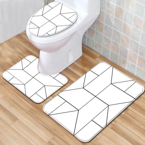 Colorful geometric striped pattern Toilet Seat Mat Bathroom Decor Toilet Three-piece set Anti Slip Toilet Lid Cover mat Shower