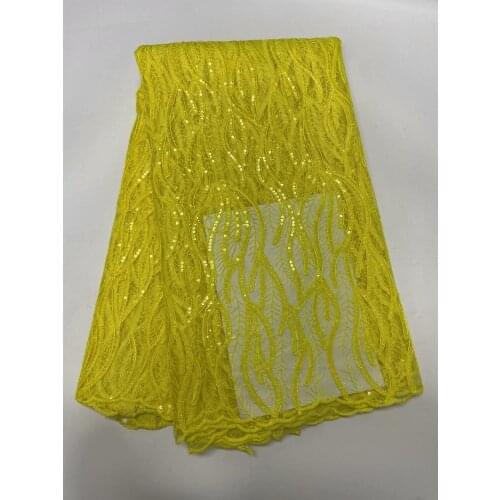 2020 New French Tulle Lace Fabric High Quality African Lace Fabric With YELLOW Sequins Lace Fabric For Nigerian Lace Fabrics