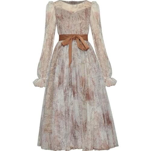 Newest HIGH QUALITY Fashion 2021 Runway Dresses Long Sleeves Retro Printed Gauze Dress