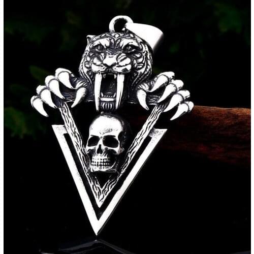 2021 Summer New Tiger Skull Tripod Shape Pendant Necklace for Men Fashion Retro Hip Hop Rock Mens Necklace Skull Pendant