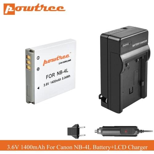 POWTREE NB 4L NB4L NB-4L battery + Car Charger for Canon IXUS 60 65 80 75 100 I20 110 115 120 130 IS 117 220 225 Camera L70