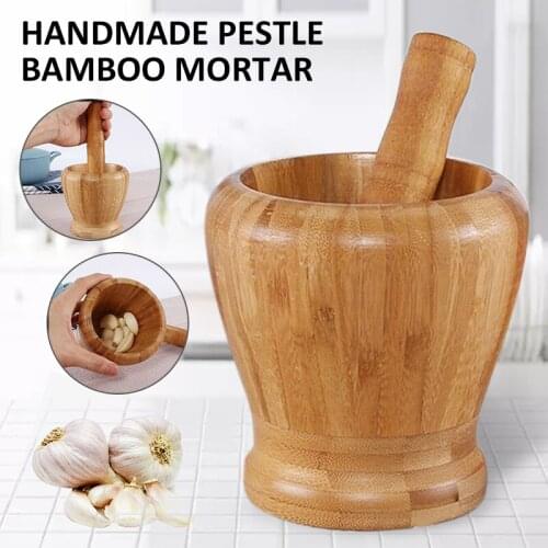 Durable Wooden Pestle Bamboo Mortar Herbs Garlic Ginger Spice Mixing Grinding Bowl Handmade DIY Spice Garlic Masher Kitchenware