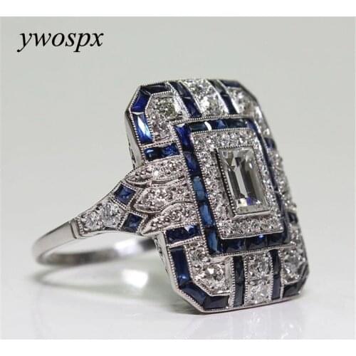 YWOSPX Luxury Silver Big Square Rings for Women Jewelry Wedding Crystal Zircon Anel Engagement Anillos Statement Ring Gifts Y35
