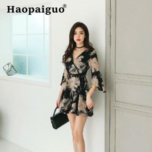 Print Floral Autumn Dress 2019 Flare Sleeve A-line Mini Dress for Ladies Korean Style Modis Streetwear Women Dress Plus Size