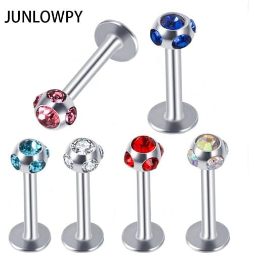 TIANCIFBYJS 16G 6-12MM Stainless Steel Lip Rings Nose Studs Piercing 5 Gem Tragus Eyebrow Body Jewelry Cartilage Helix Earing