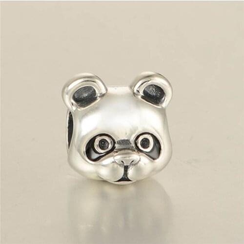Vintage Animal Charm European 925 Sterling Silver Black Enamel Eye Panda Charm Beads Jewelry Making Fits Pandora bracelets DIY