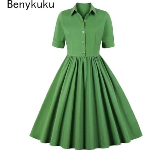 Turn Down Collar Button Up Vintage Pleated Shirt Dress Fall Clothes for Women Short Sleeve Solid Elegant Office Ladies Dresses