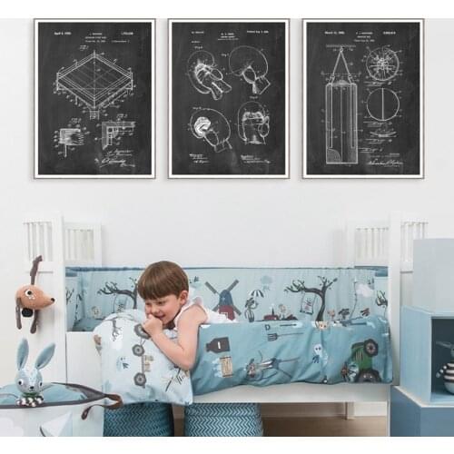 Vintage Boxing Patent Posters and Prints Boys Gift , Boxing Glove Boxing Ring Art Canvas Painting Pictures Home Wall Art Decor