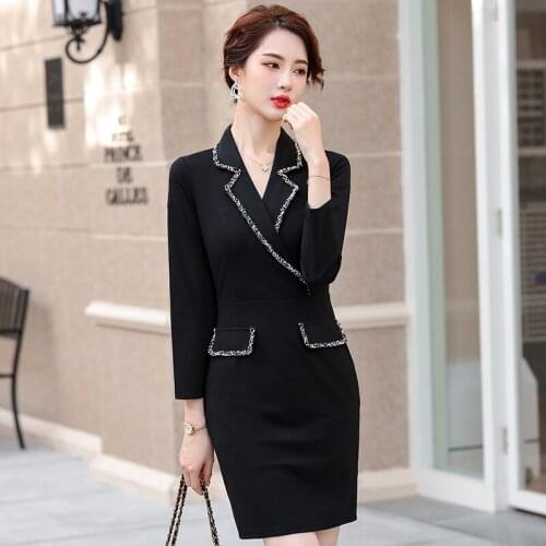 High Quality Fabric Elegant Patchwork Slim Hips Dresses Women Long Sleeve OL Styes Dress Beauty Salon Vestidos Spring Fall