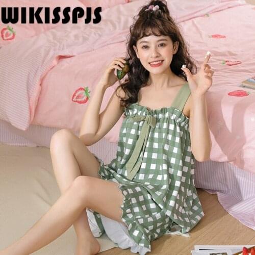 WIKISSPJS Summer Sling Vest Set Sleeveless Shorts Lattice Princess Home Sleepwear Sleep Tops Loungewear Two Piece Set Summer