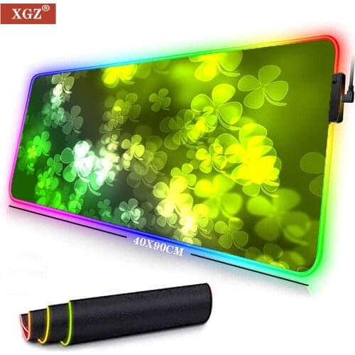 XGZ RGB Luminous Big Game Mouse Pad Four-leaf Clover, Green Eye Protection Keyboard Fast Table Mat Non-slip LED Girl Wrist Guard