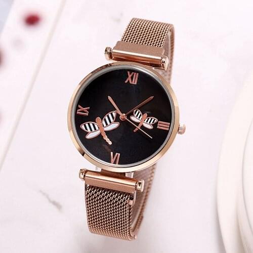 2021 spring new dragonfly iron-absorbing stone mesh strap watch female Roman scale Milan strap alloy wrist ladies watch