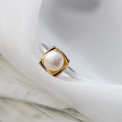 Authentic 925 Sterling Silver Fashion 8mm Natural pearl Opening Adjustable Rings For Women Fine Jewelry Christmas Gift