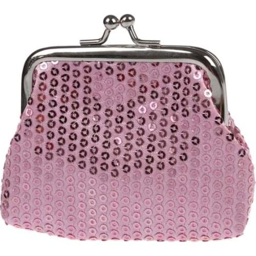 Womens Sequins Coin Purse Mini Wallet(pink)