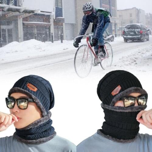 Winter Warm Cycling Hat Unisex Beanie Hat Scarf Set Warm Keeping Wool Lining Soft Comfortable Set Outdoor Sports Hat Scarf Set