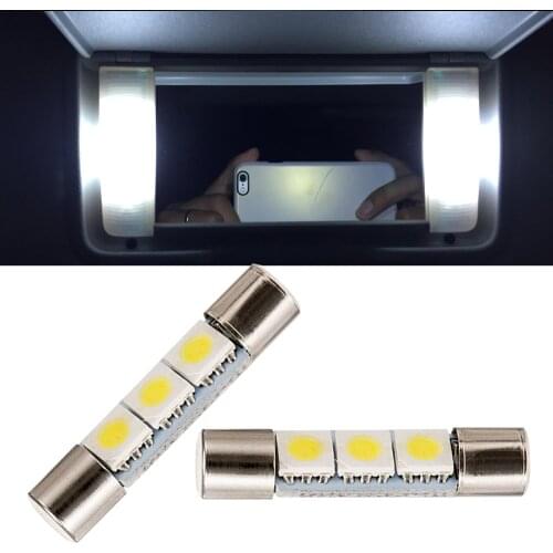 2pcs White 5050 3-SMD 29mm 6614F LED Festoon Bulbs For Car Sun Visor Vanity Mirror Lights Xenon White Replacement Halogen bulb