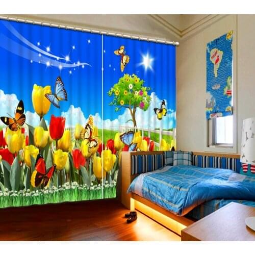 3D Window Curtain Dinosaur print Luxury Blackout For Living Room butterfly curtains flower curtains