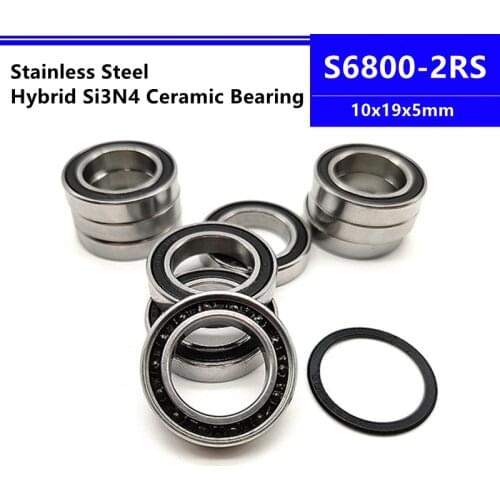 4pcs/10pcs S6800-2RS 10x19x5mm stainless steel hybrid SI3N4 ceramic ball bearing 10*19*5mm bicycle hub wheel Shaft S6800RS
