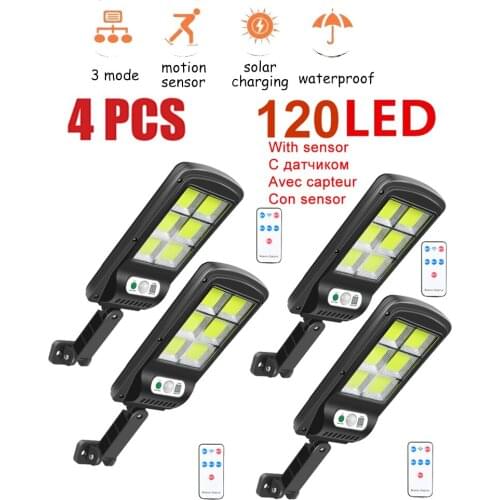 4pcs tabular oblong 120 LED Solar Light Outdoor Solar Lamp Waterproof PIR Motion Sensor Street wall Light for Garden Decor remot