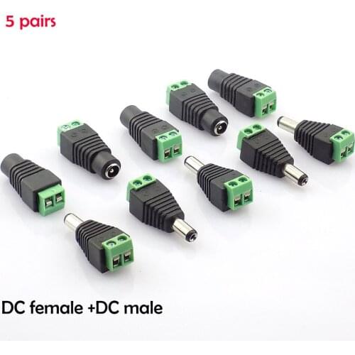 5 Pair DC Power Male jack plug and DC female Connector plug adapter BNC UTP for CCTV Camera power supply led strips light W17