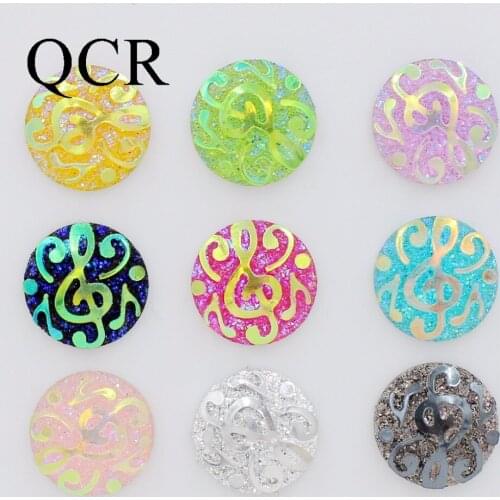 50pcs Multi AB Color Musical Note Design Round Resin Rhinestone Applique Stones Flatback Beads Crafts Clothing Accessories